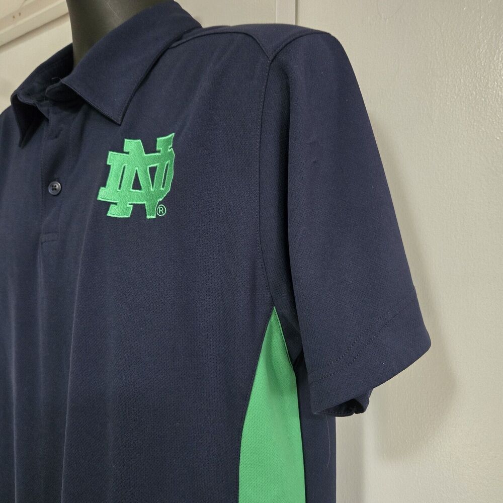 Notre Dame Size Men Medium Logo Navy Green Polyester Stretch Knit Polo Shirt - Picture 3 of 7
